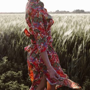 Red floral 3/4 sleeve dress