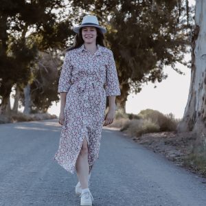 Soft white & red floral cotton dress